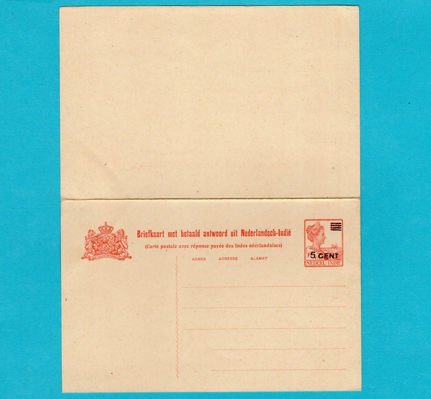 ​NETHERLANDS EAST INDIES postal card 1929 with paid reply **​