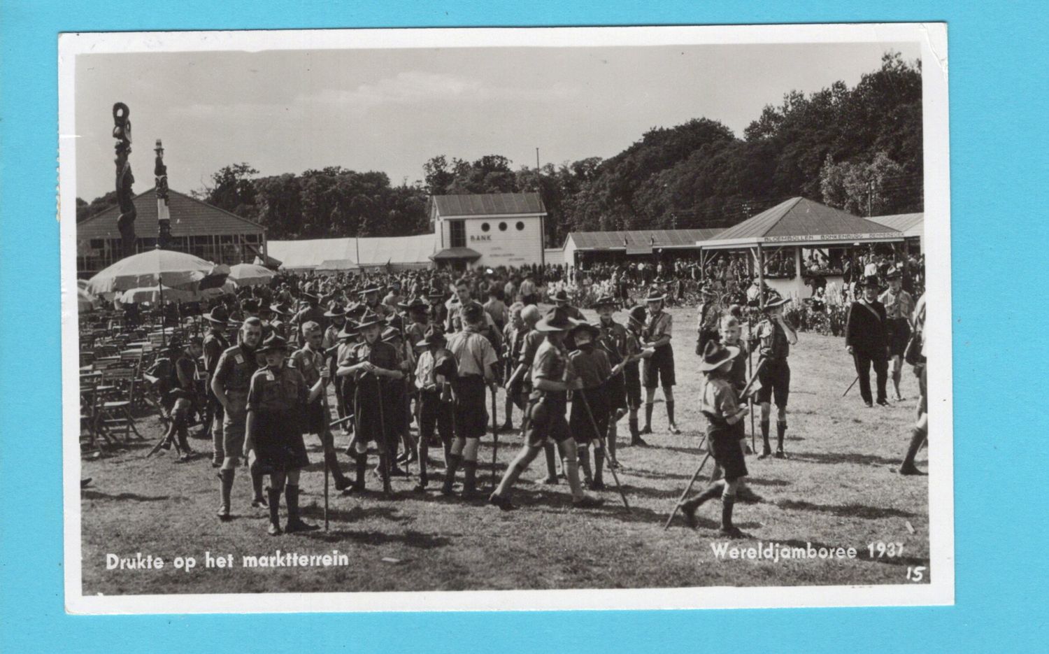 NEDERLAND prentbriefkaart Wereldjamboree Padvinders op Marktterrein 1937