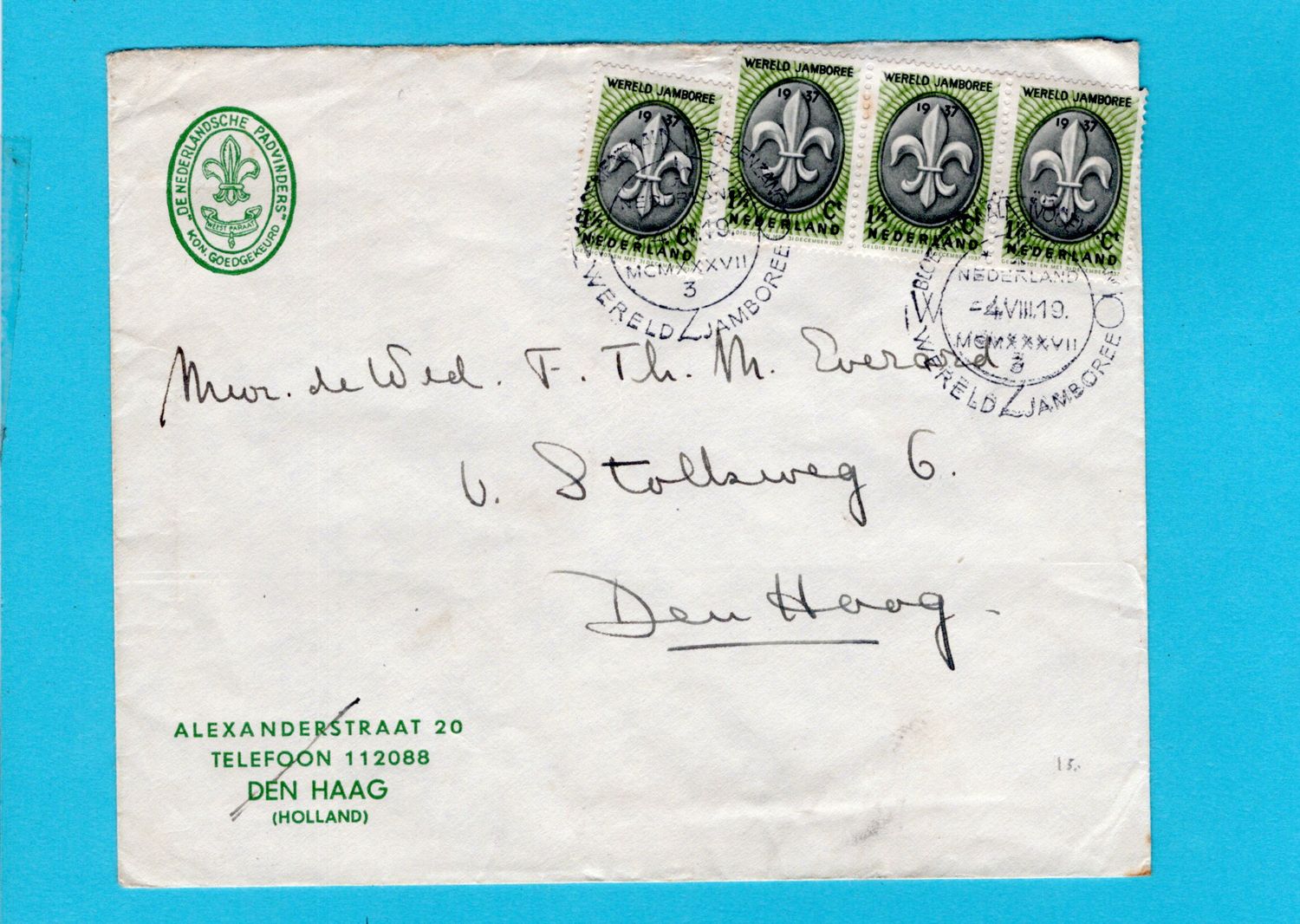 NEDERLAND Padvinder brief 1937 Vogelenzang Jamboree - Den Haag