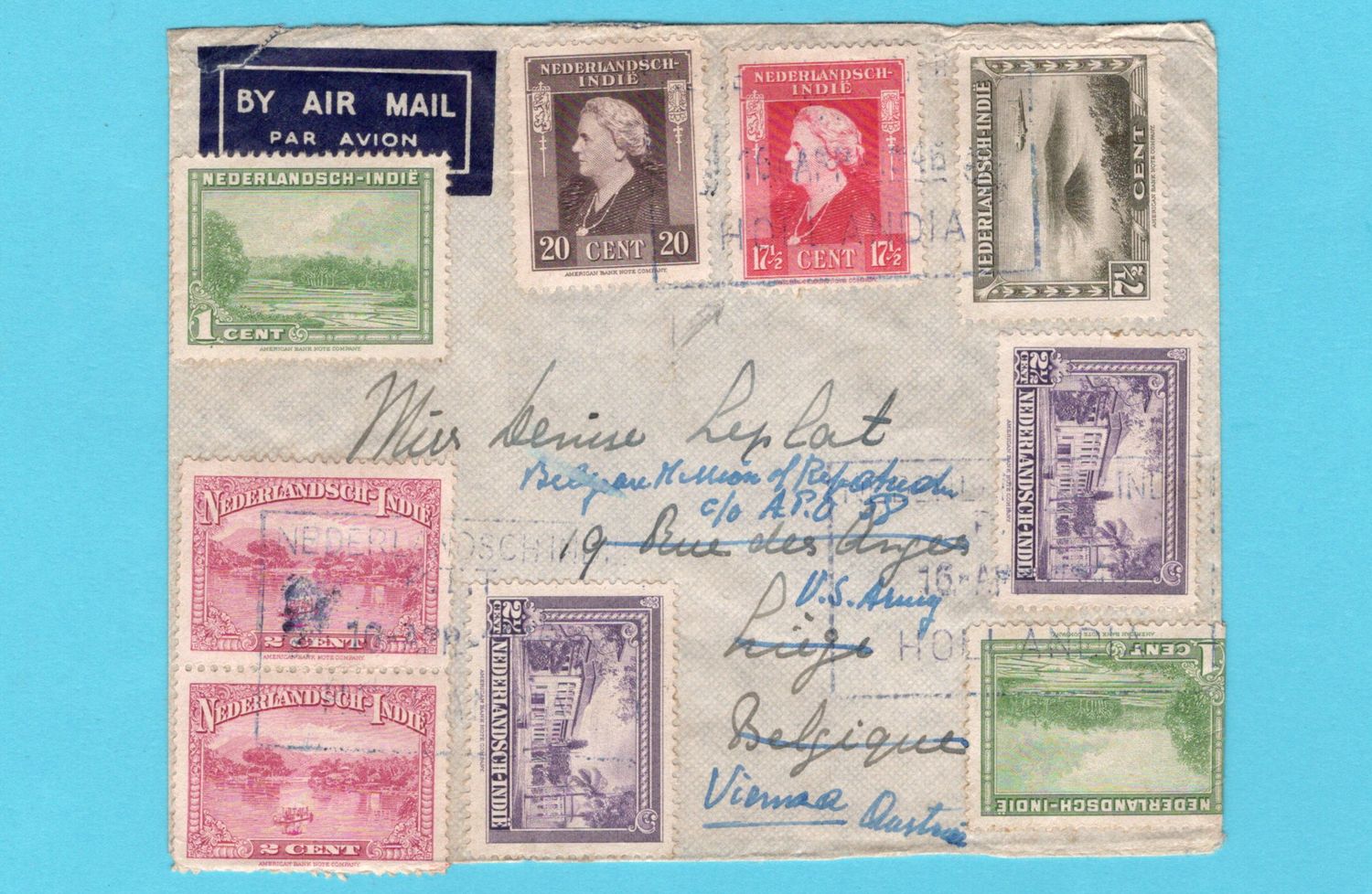 NEW GUINEA air censor cover 1946 Hollandia provisional to Belgium