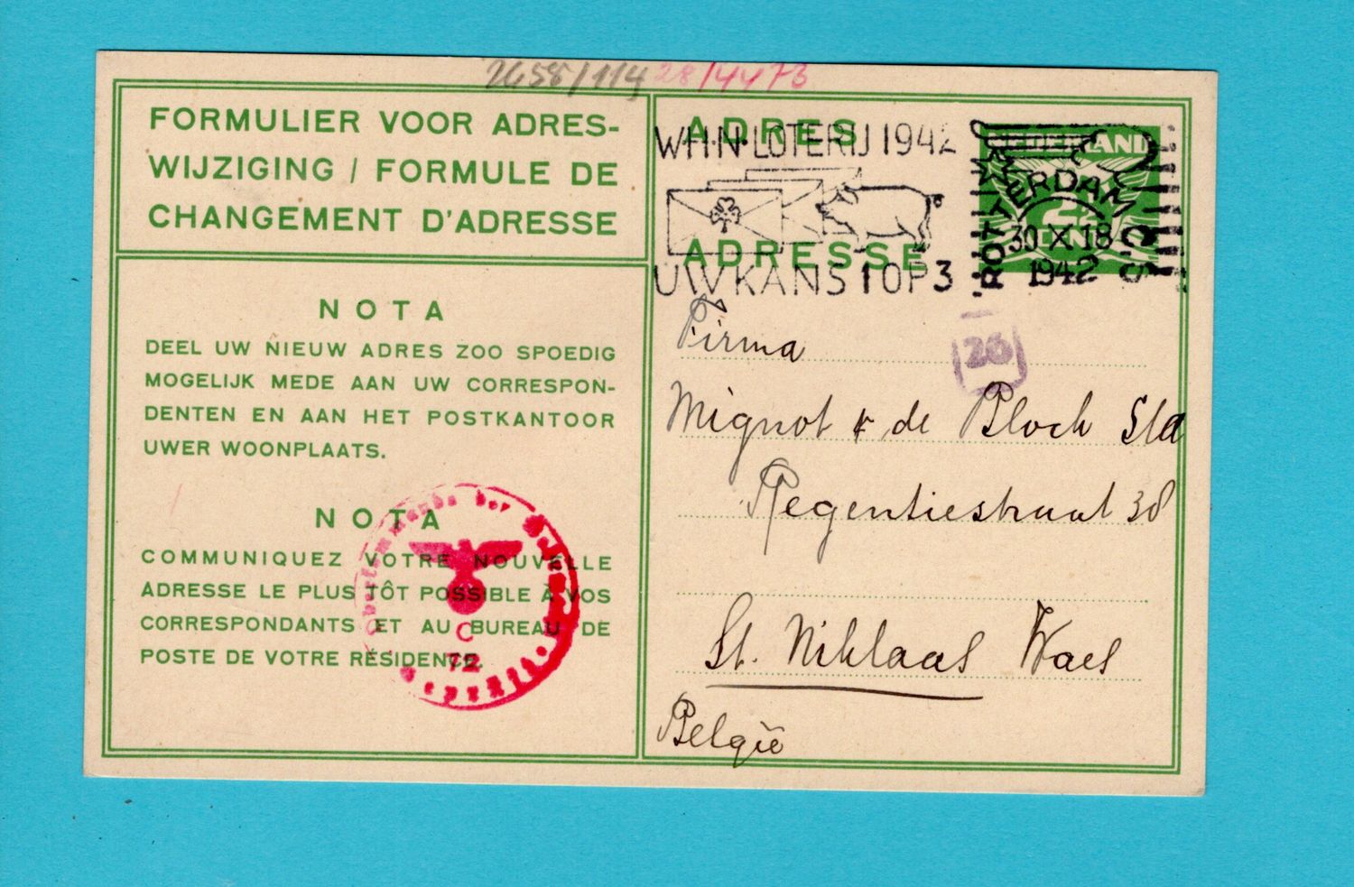 NEDERLAND verhuiskaart G14 1941 Boskoop naar Berlin, Duitsland