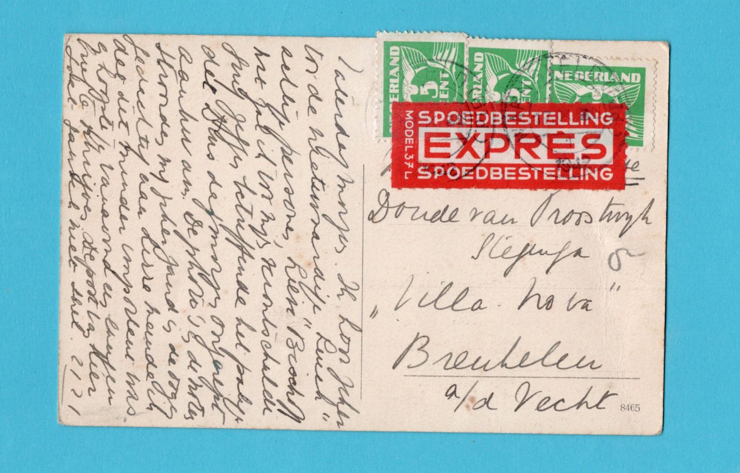 NEDERLAND expres prentbriefkaart 1942 Warnsveld naar Breukelen