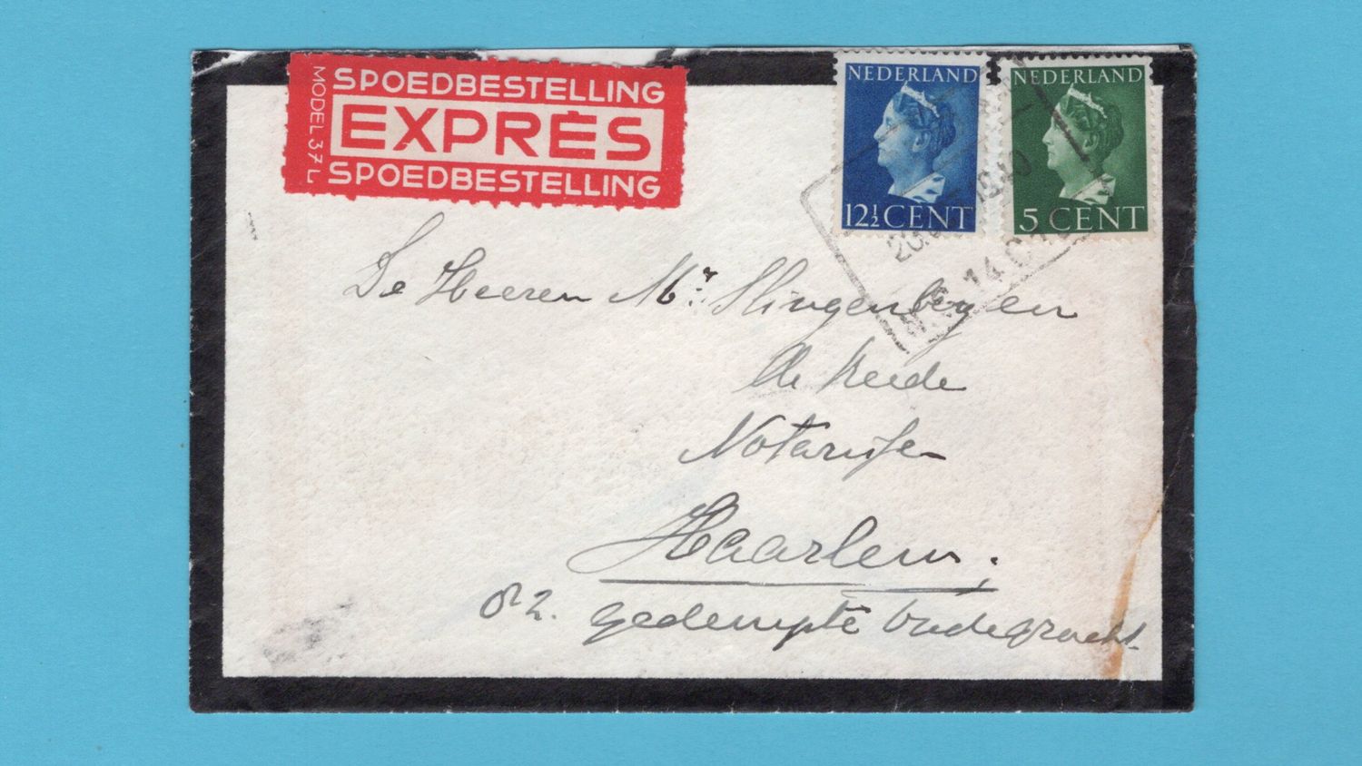 NEDERLAND trein expres rouw brief 1940 Breda naar Haarlem