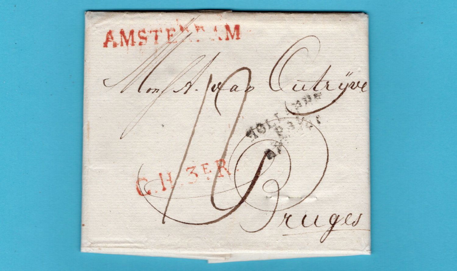 NEDERLAND complete brief 1810 Amsterdam met grensstempels