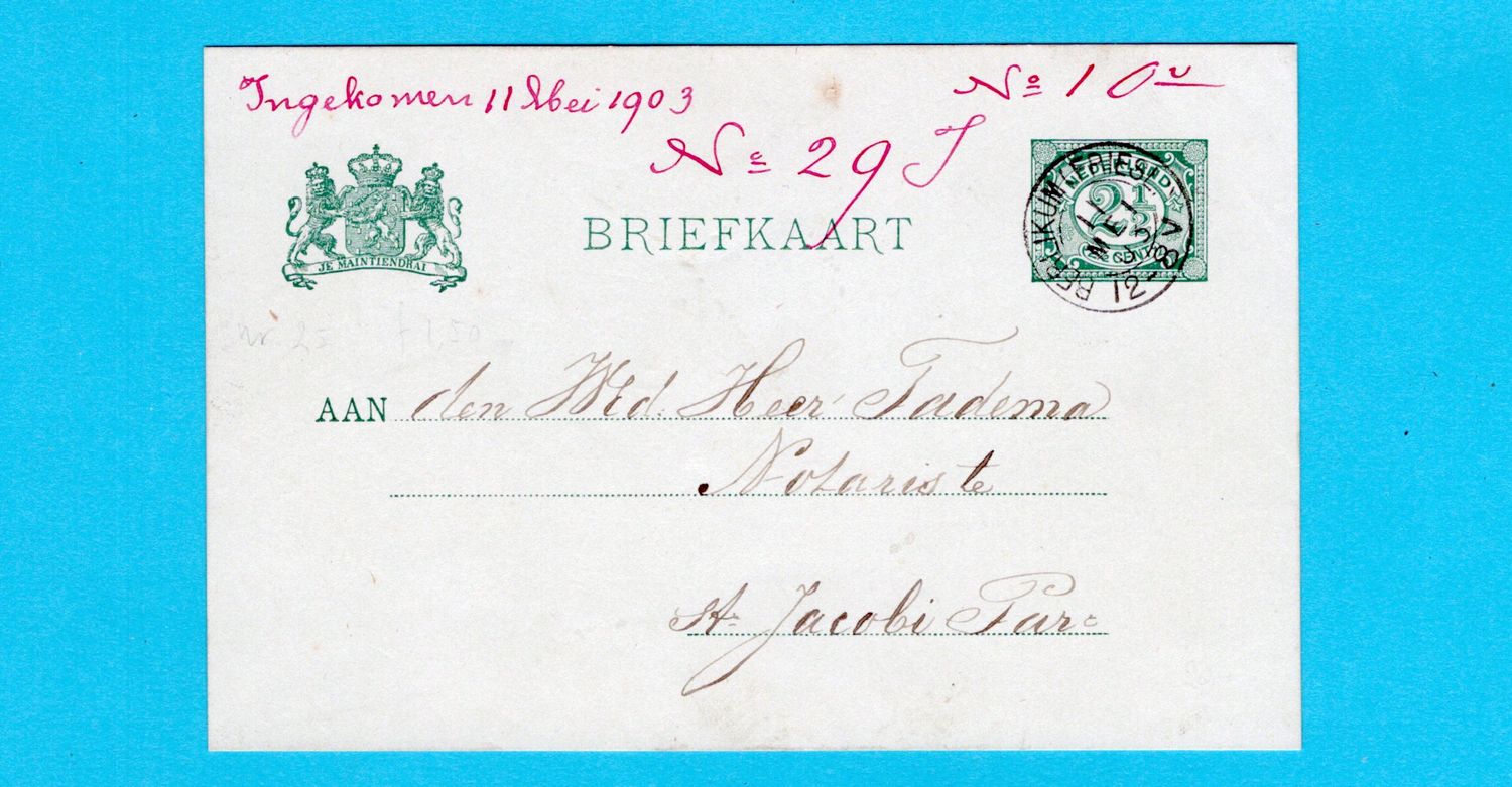 NEDERLAND briefkaart 1903 Berlikum (Friesl.) kleinrond