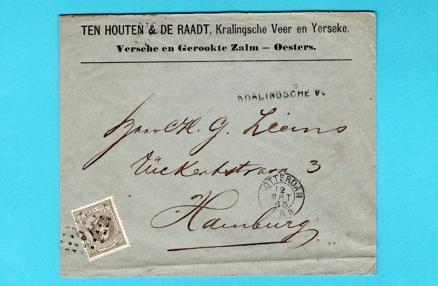 NEDERLAND brief 1883 Kralingsche Veer naamstempel naar Hamburg