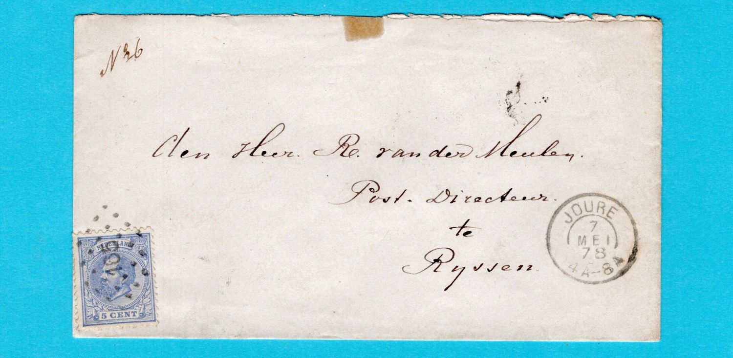 NEDERLAND brief 1878 Joure puntstempel "165" naar Rijssen