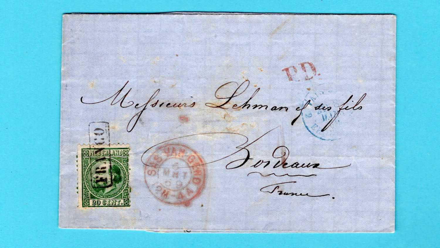 NEDERLAND brief 1869 Sas van Gend naar Bordeaux, Frankrijk