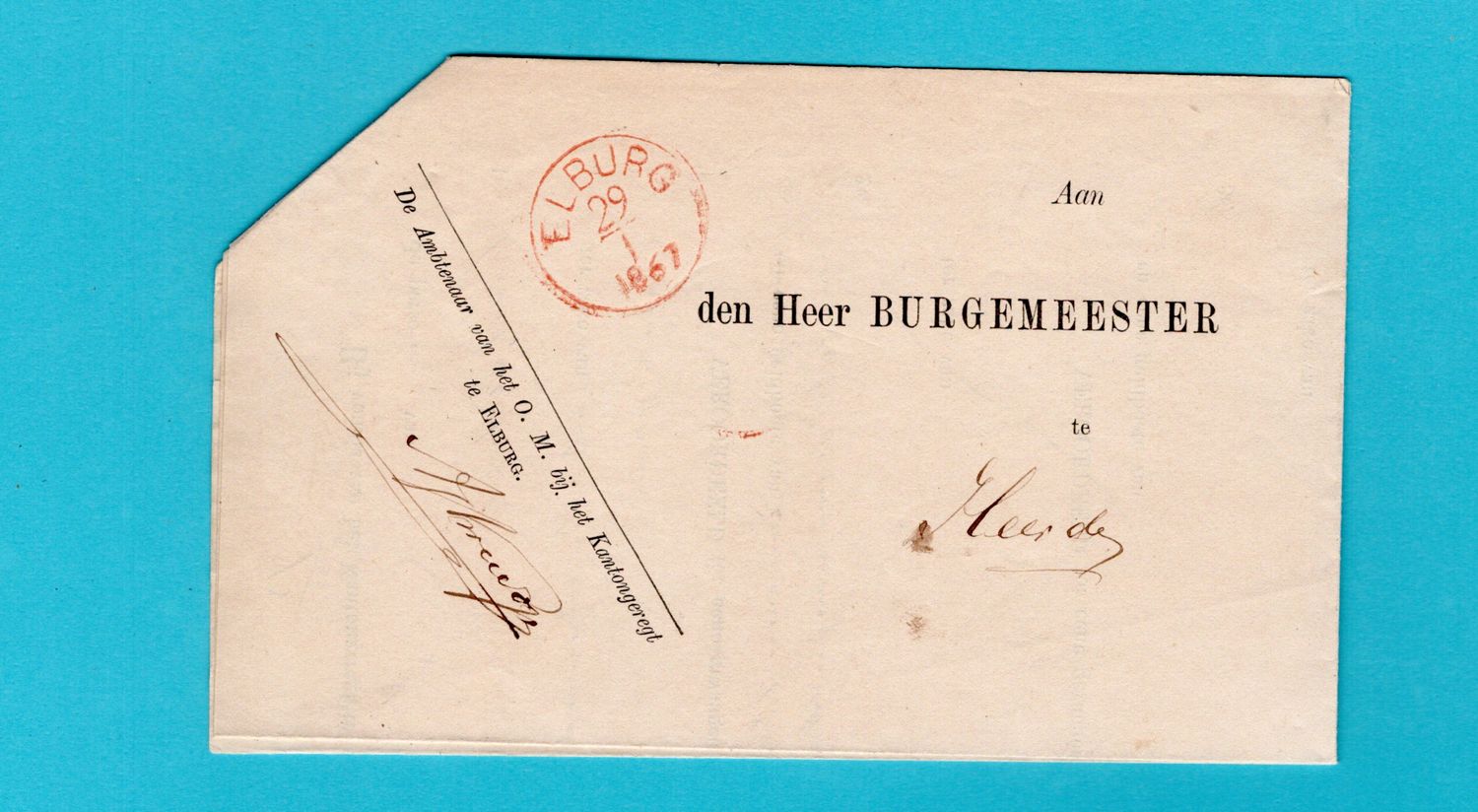 NEDERLAND brief gevouwen in genegenheid 1867 Elburg naar Heerde