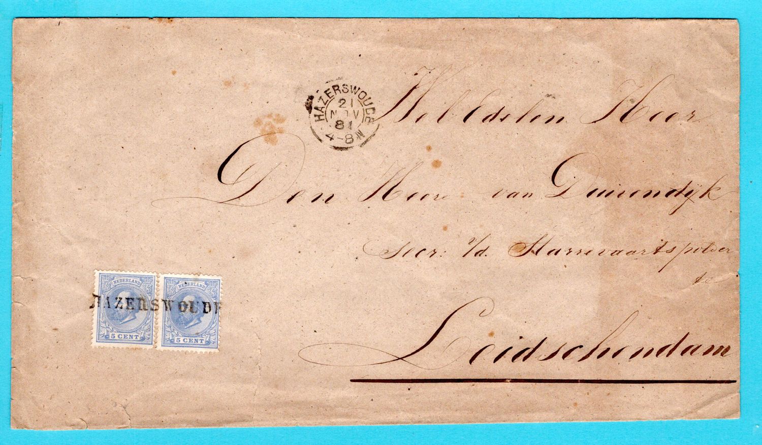 NEDERLAND brief 1881 Hazerswoude naar Leidschendam