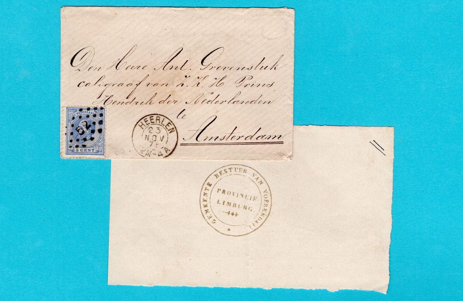 NEDERLAND brief Voerendaal 1878 Heerlen aan Caligraaf prins Hendrik