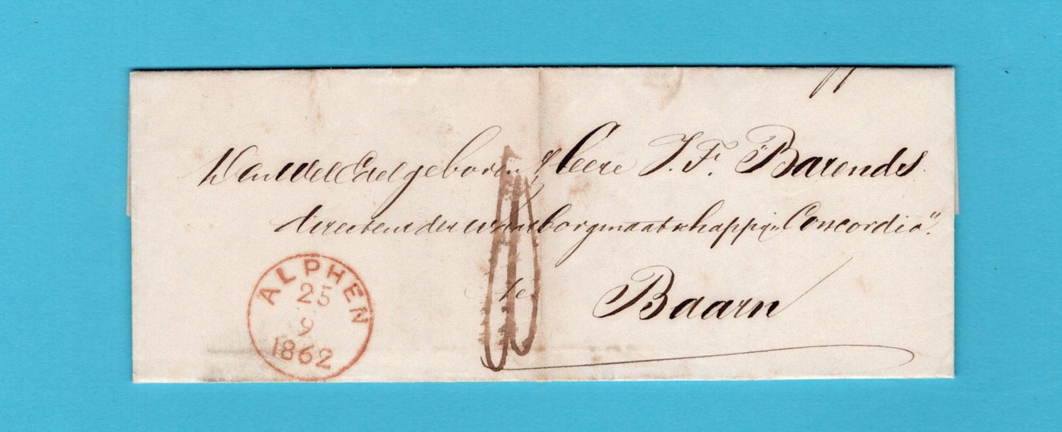 NEDERLAND brief 1862 Oude Wetering naar Baarn