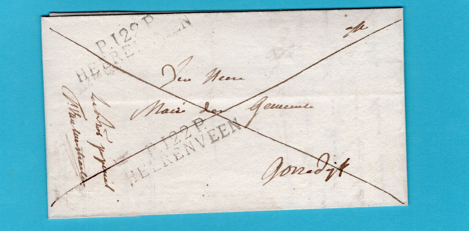 NEDERLAND complete brief 1812 dubbele afdruk P.122.P Heerenveen