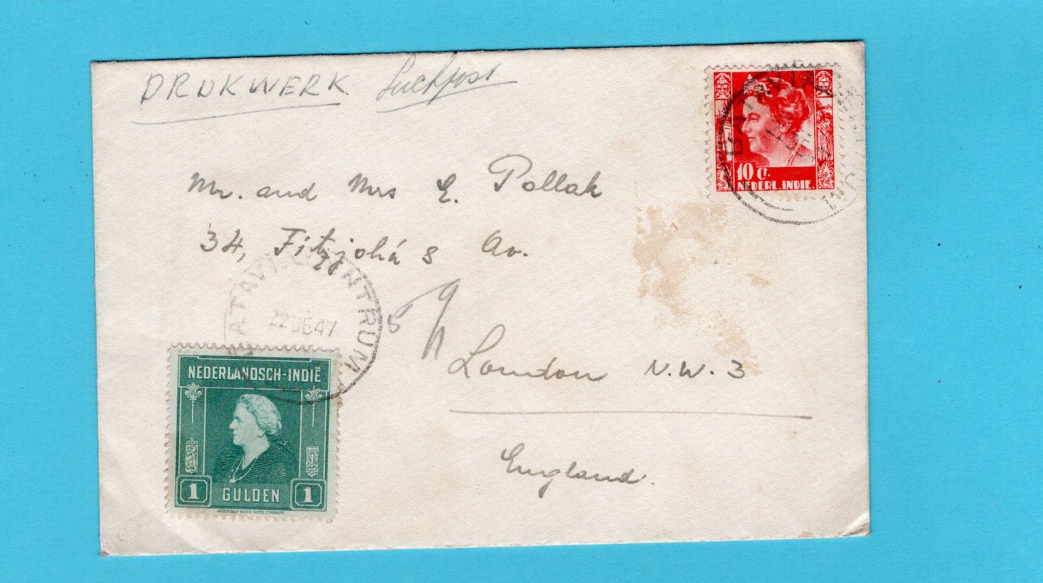 NETHERLANDS EAST INDIES air printed matter 1947 Batavia to UK