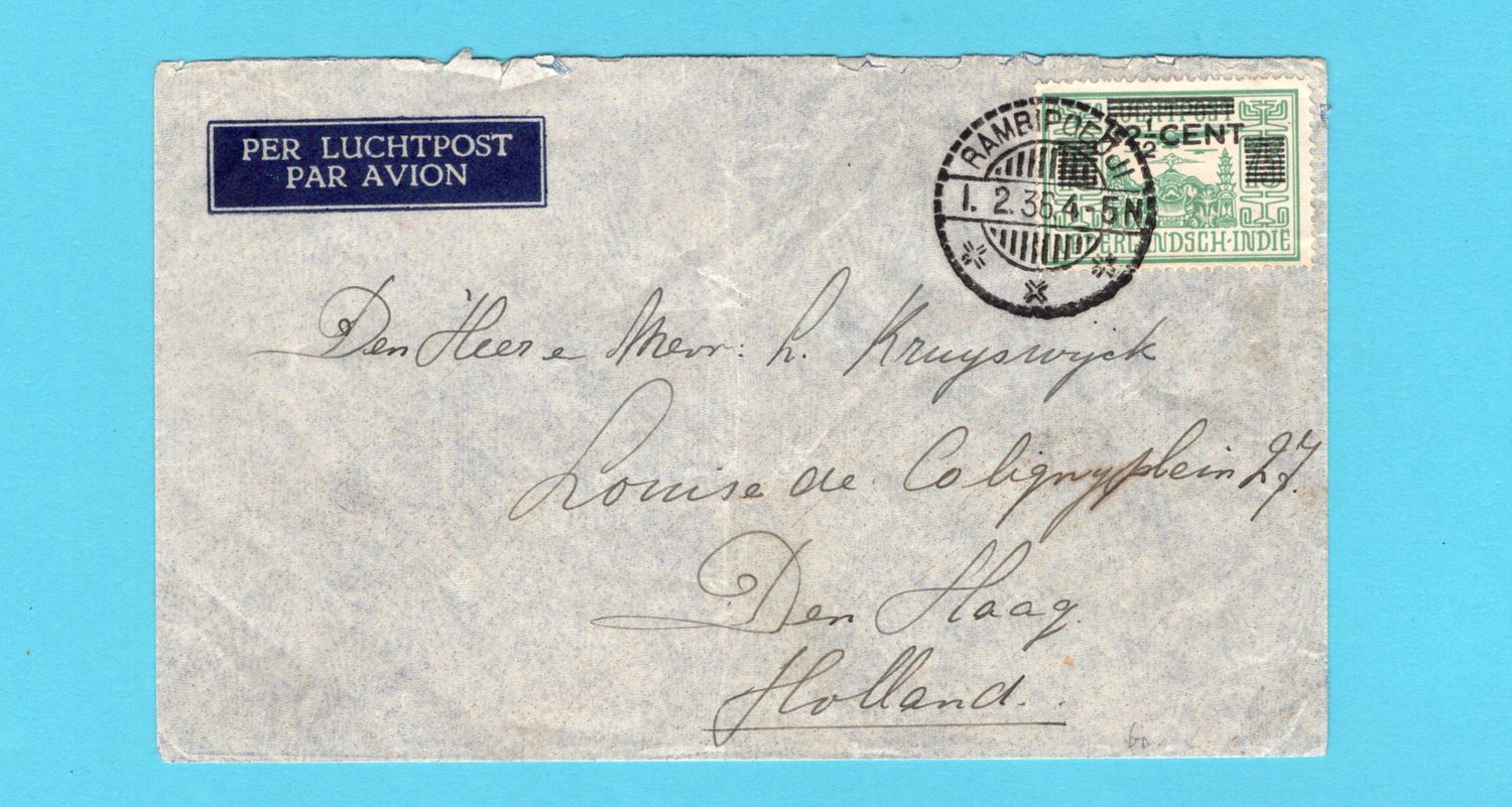 NETHERLANDS EAST INDIES air cover1935 Rambipoedji to The Hague