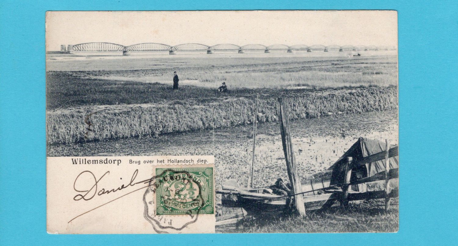 NEDERLAND prentbriefkaart Willemsdorp 1906 treinstempel Frankrijk