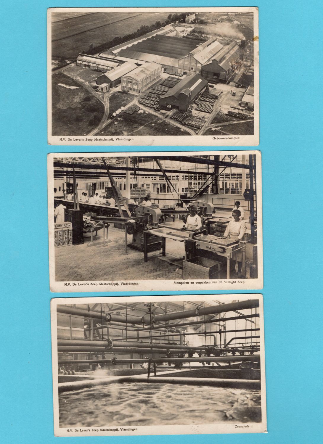 NEDERLAND 3 prentbriefkaarten de Lever&#39;s Zeep Mij Vlaardingen