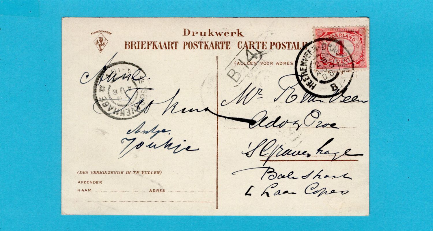 NEDERLAND prentbriefkaart Gorredijk 1906 Heerenveen - Drachten treinstempel