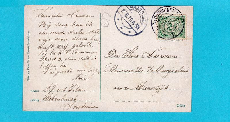 NEDERLAND prentbriefkaart 't Oude Vaartje 1910 Loosduinen
