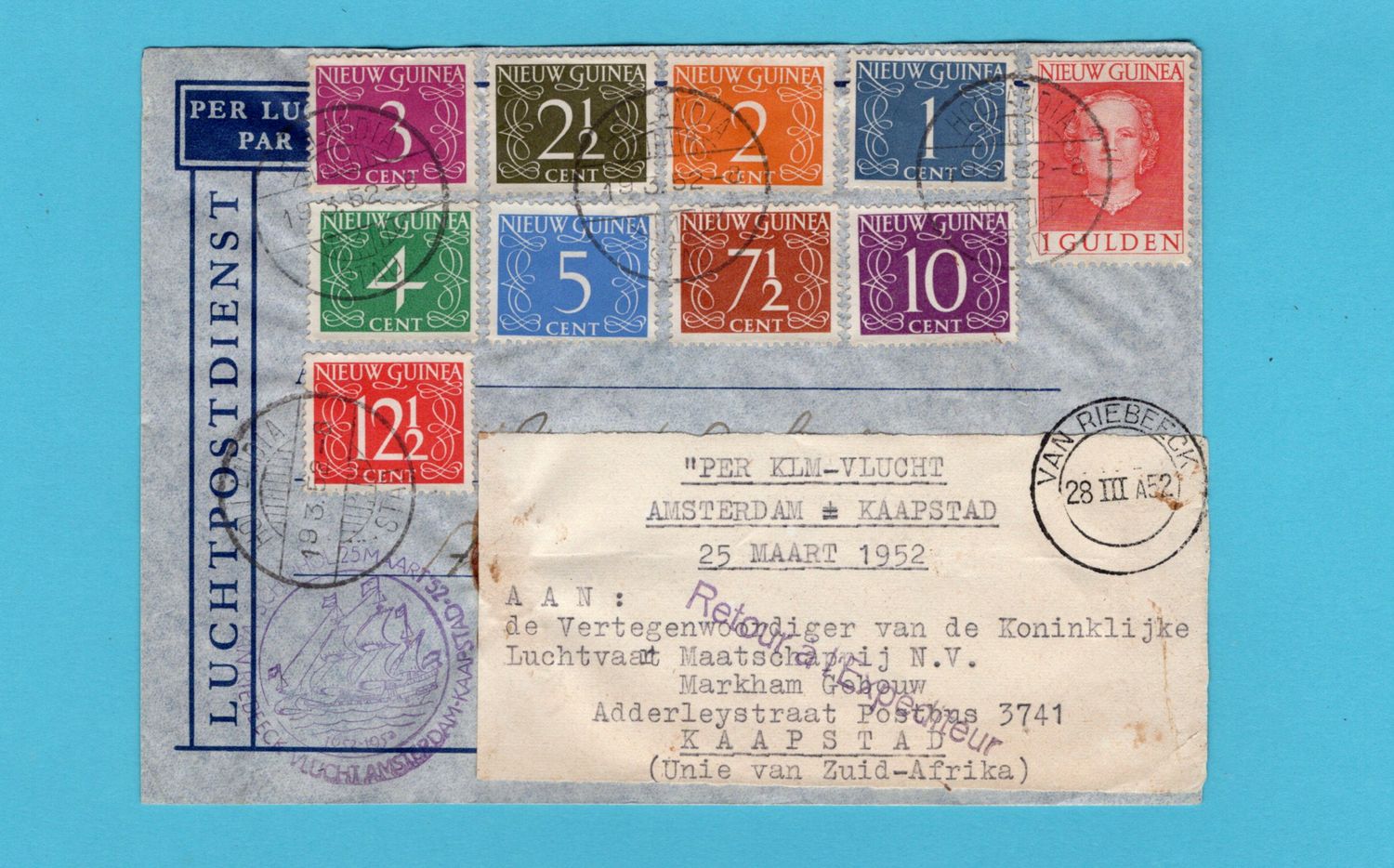 NETHERLANDS NEW GUINEA KLM air cover 1952 v. Riebeeck flight