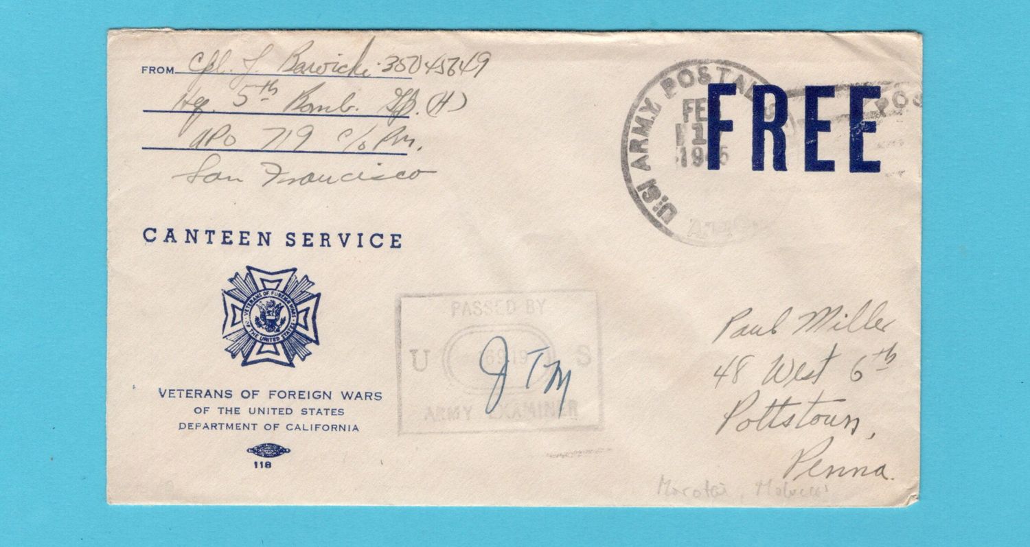 NETHERLANDS EAST INDIES military cover 1945 APO 719 Morotai