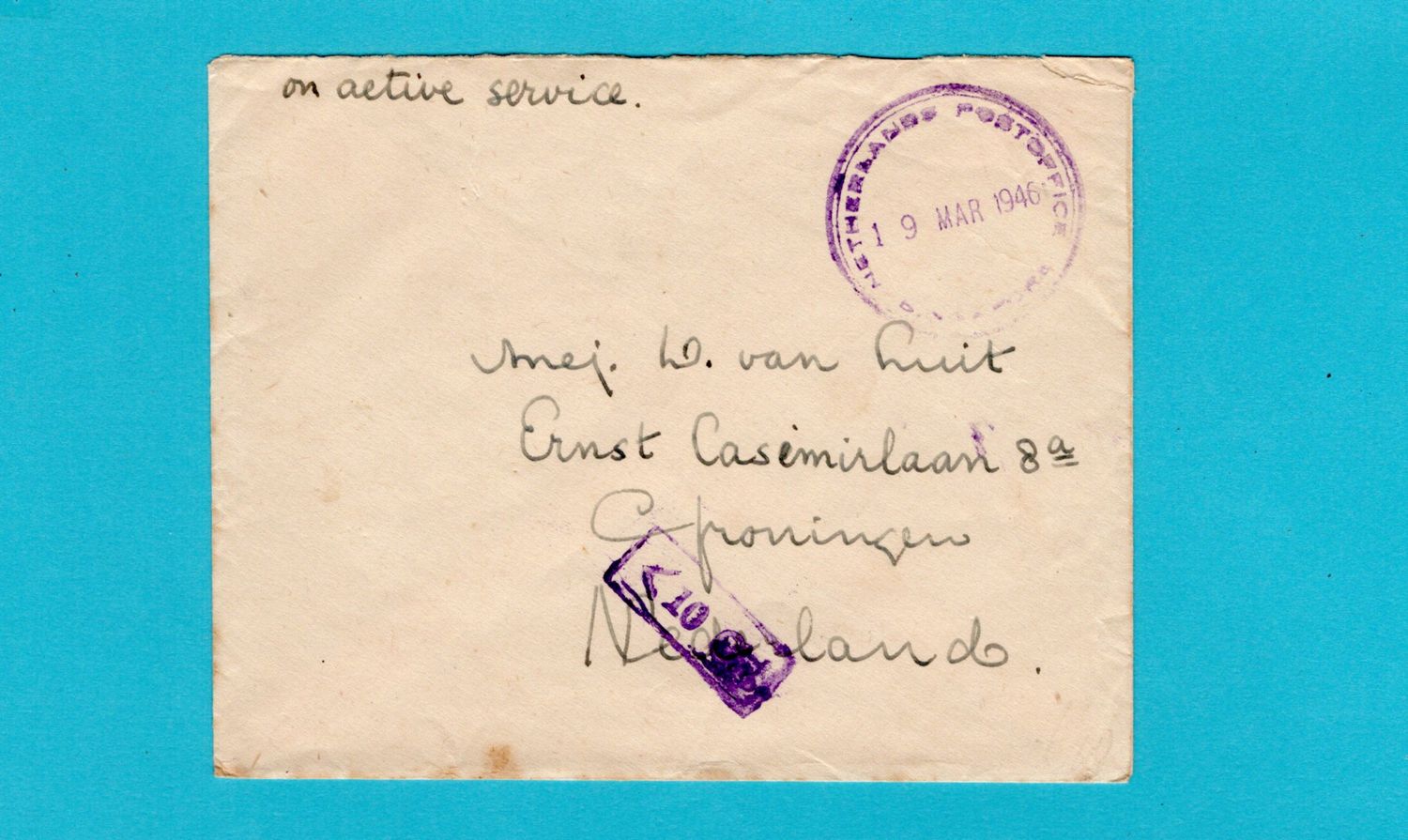 NETHERLANDS EAST INDIES cover 1946 P.O. Singapore to Groningen
