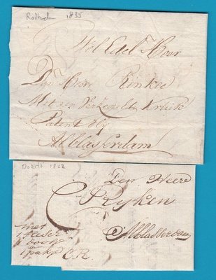 NEDERLAND 2 complete brieven 1822, 1835 naar Alblasserdam
