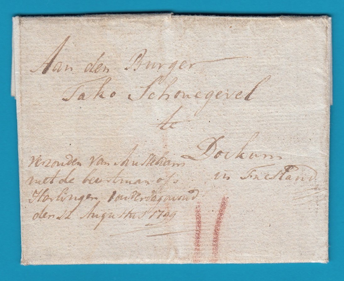 NEDERLAND complete brief 1799 Gouda per beurtschipper naar Dokkum