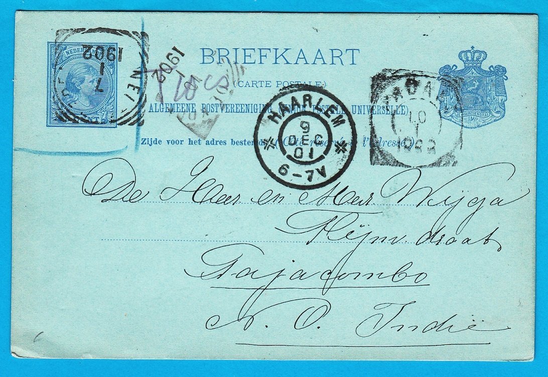 NEDERLAND briefkaart 9 Dec 1901 Haarlem naar Nederlands Indië
