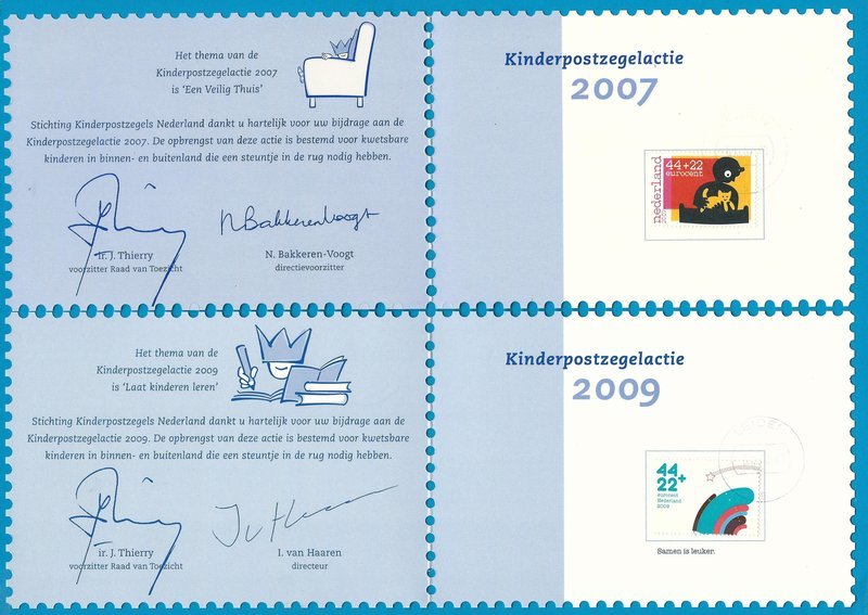 NEDERLAND 2 kinder bedankkaarten 2007-2009