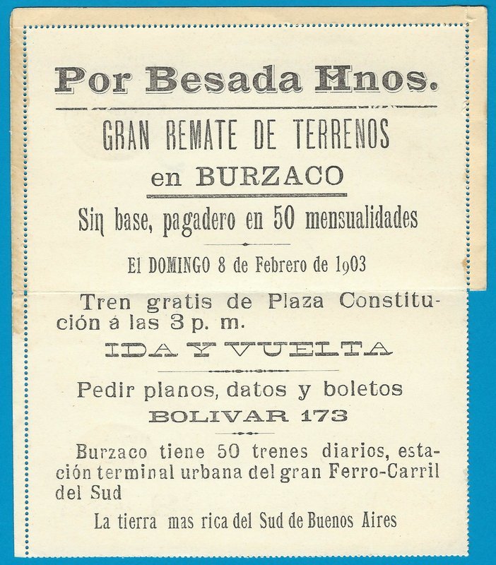 ARGENTINA postal card 1903 BA with advertisement
