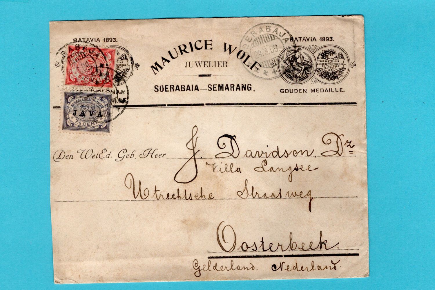 NETHERLANDS EAST INDIES cover 1909 Soerabaja to Oosterbeek