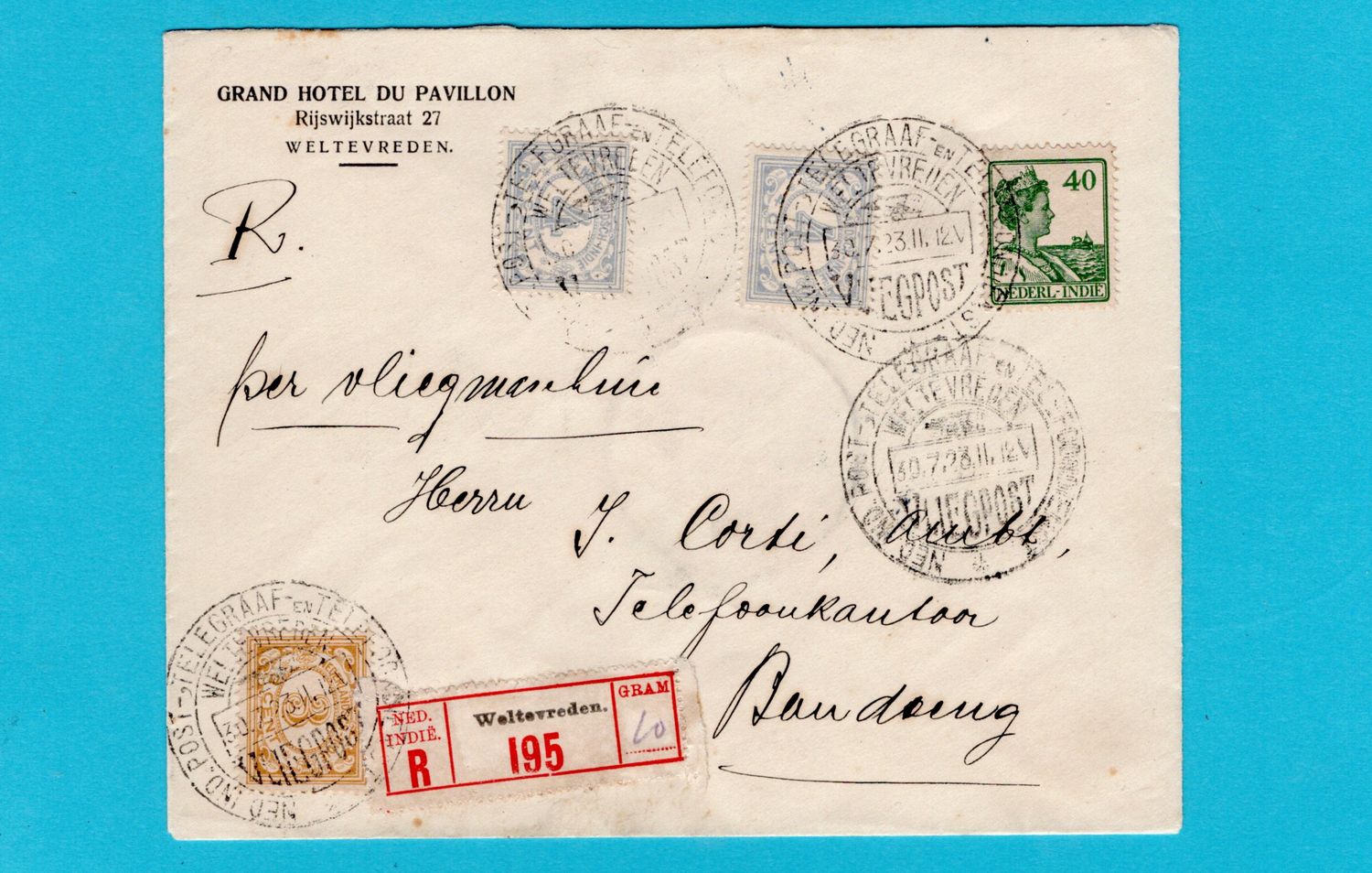 NETHERLANDS EAST INDIES R cover 1923 Vliegpost Weltevreden