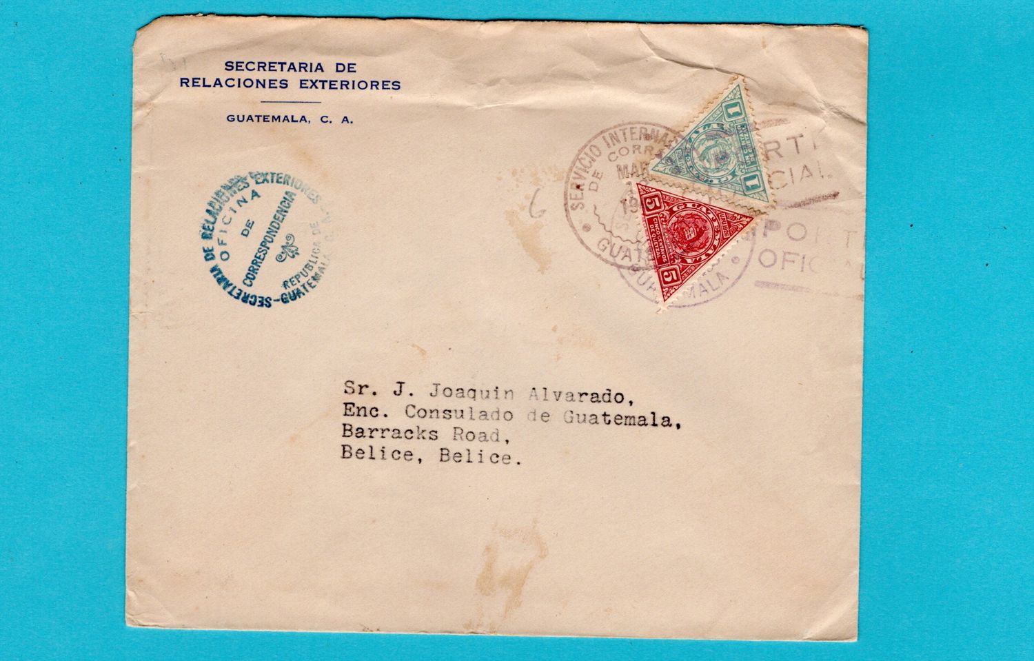 GUATEMALA official cover 1943 to Belize, British Honduras