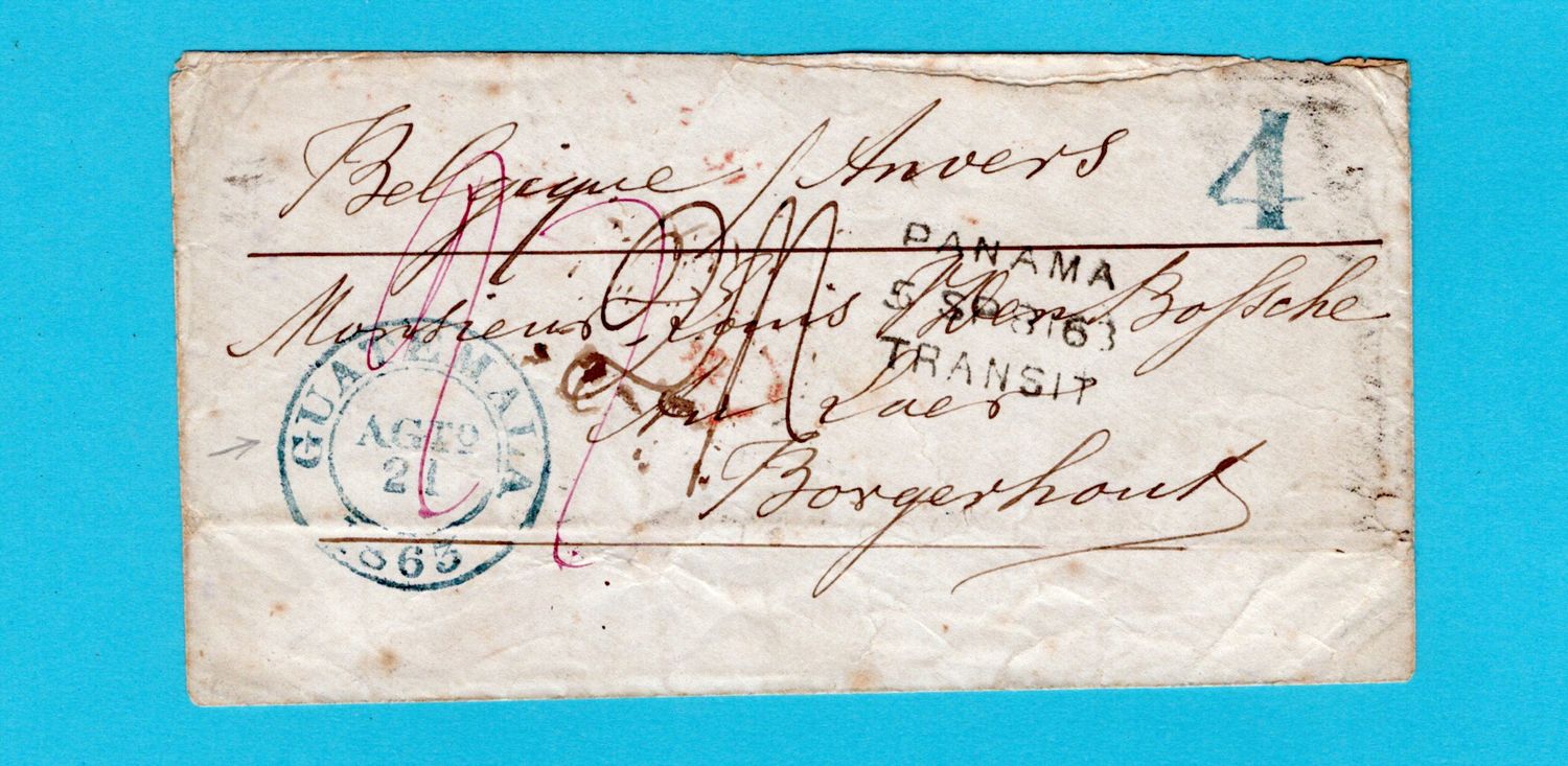 GUATEMALA cover 1893 Panama transit to Borgerhout, Belgium