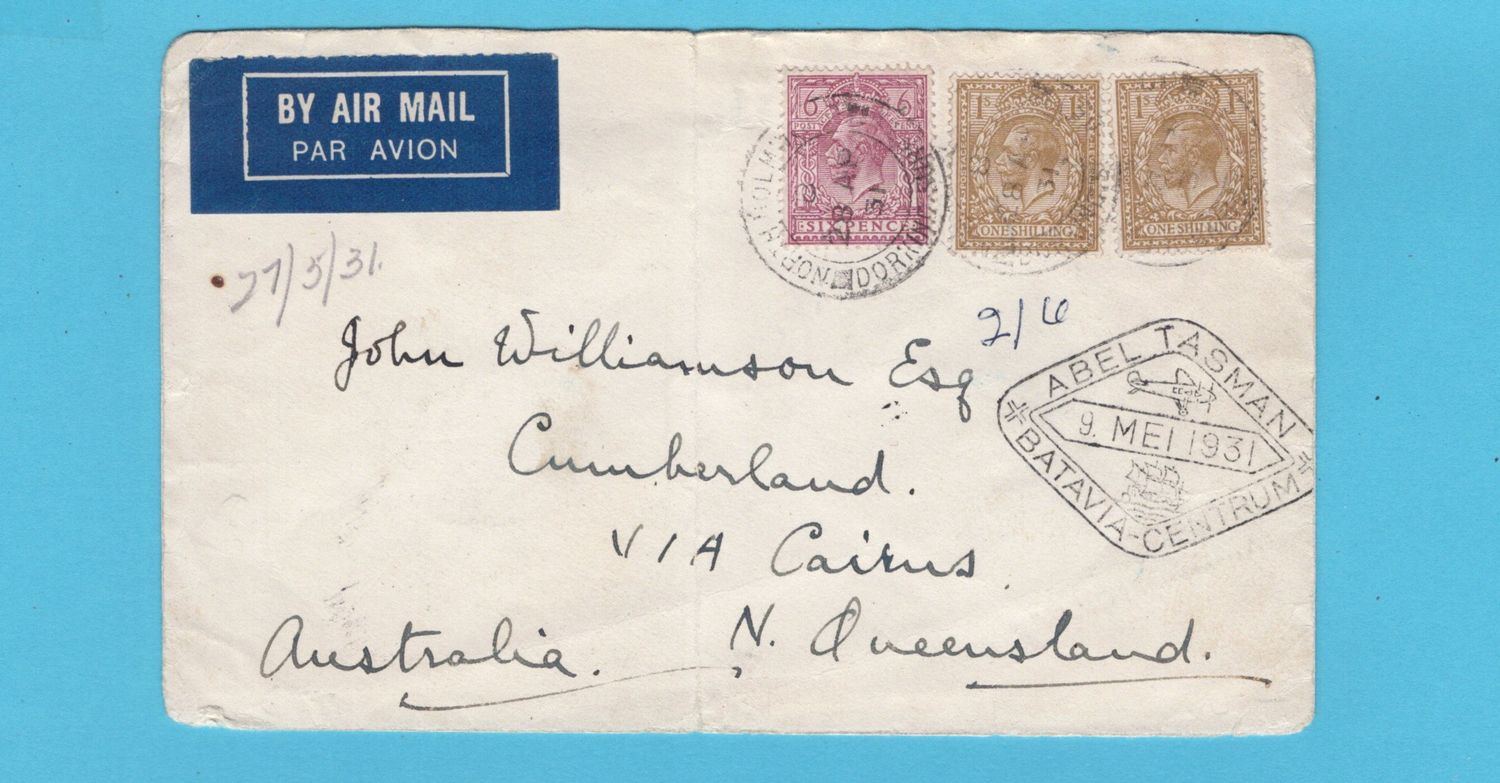 ENGLAND air cover 1931 by Abel Tasman to Australia