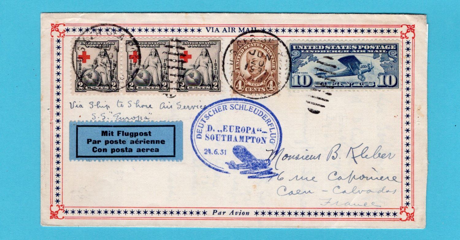 USA Catapult flight 1931 US German Sea Post by S.S. Europa to France