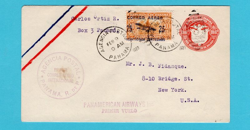 PANAMA First flight envelope 1929 Panama to USA by PanAm