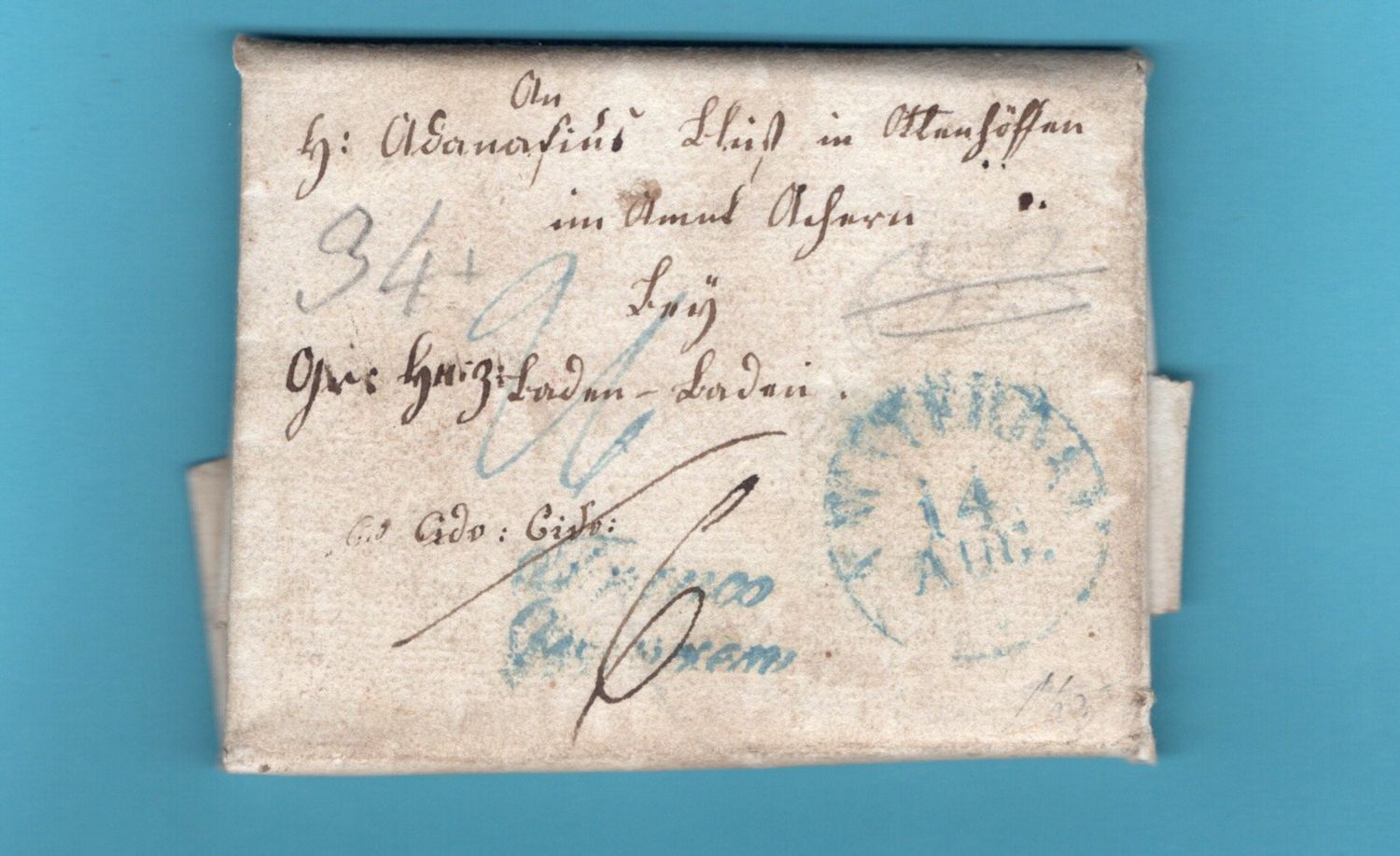 NEDERLAND brief 1833 Amsterdam met "Franco Grenzen" -Ottenhoffen