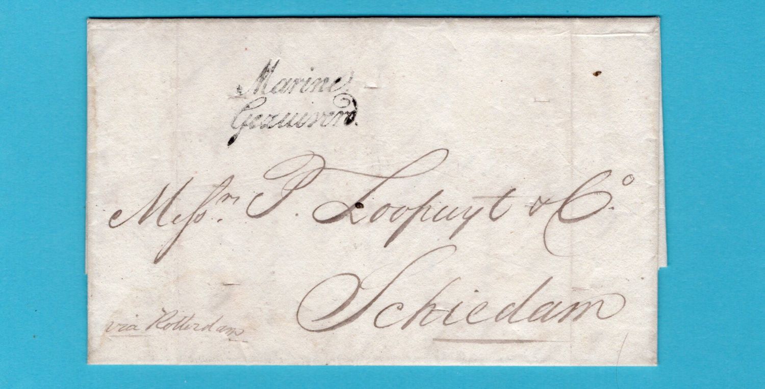 NEDERLAND MARINE GEZUIVERD 1824 op brief USA naar Schiedam
