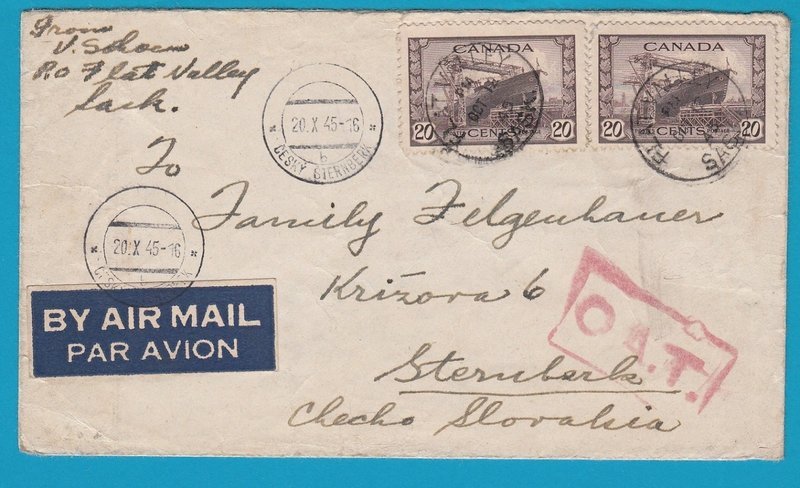 CANADA air cover 1945 Flat Valley with OAT to Czechoslovakia