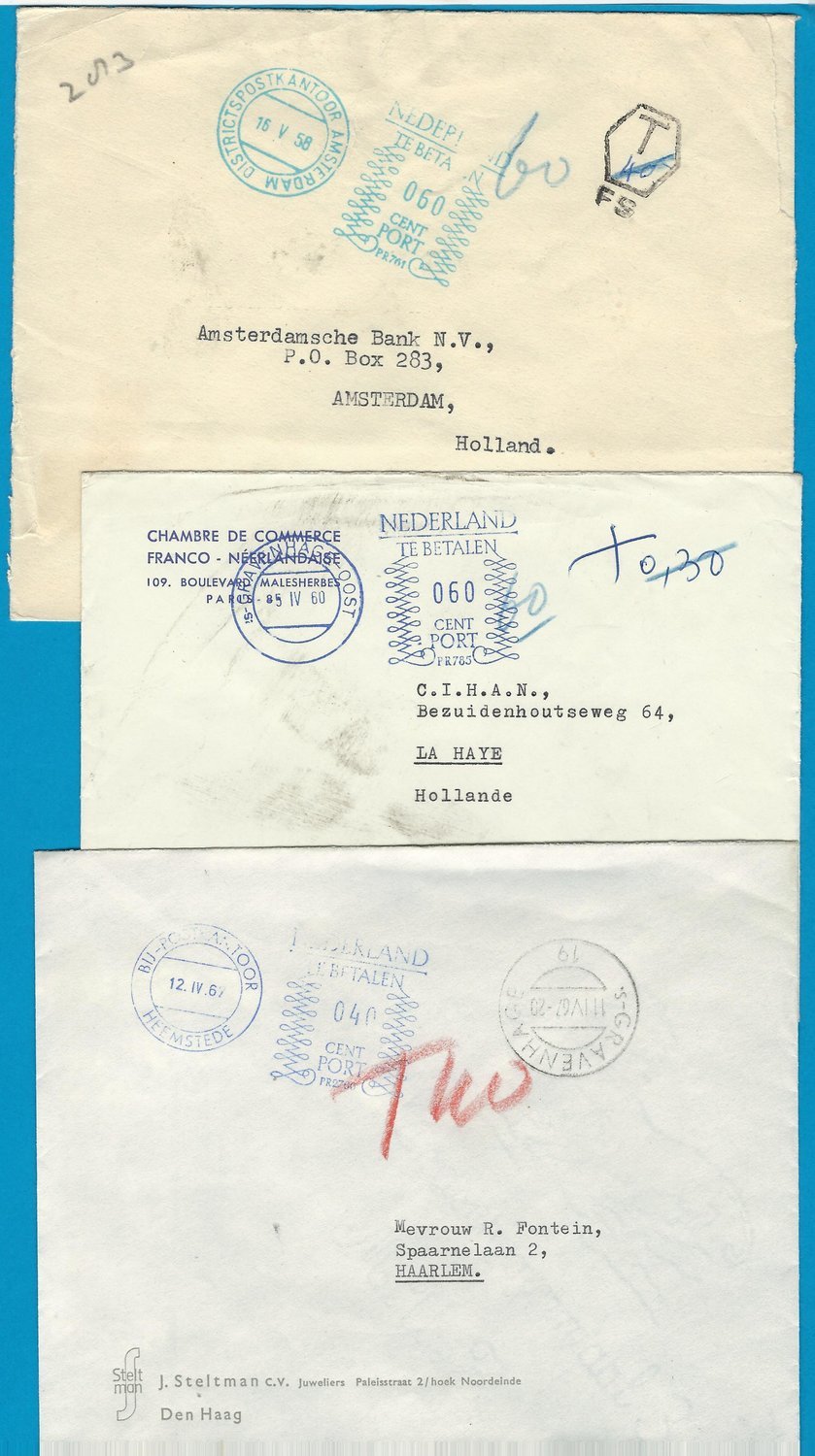 NETHERLANDS 3 postage due covers 1958-67