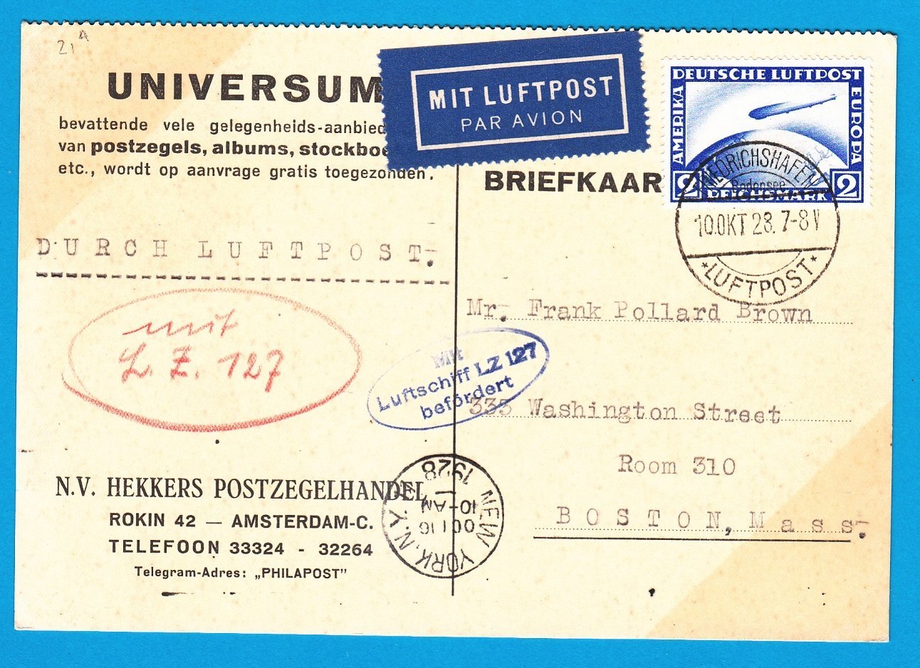 GERMANY card Zeppelin 1928 Friederichshafen to USA