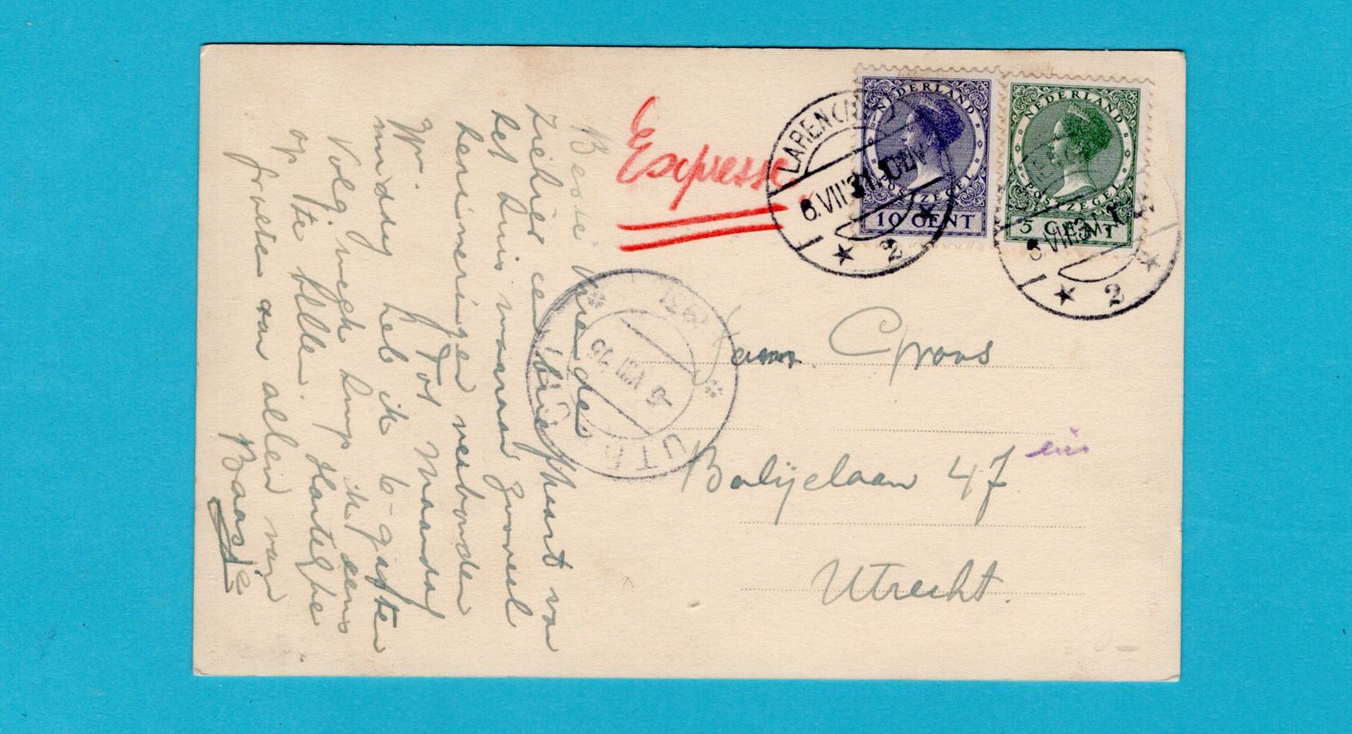 NEDERLAND expres prentbriefkaart 1931 Laren NH naar Utrecht