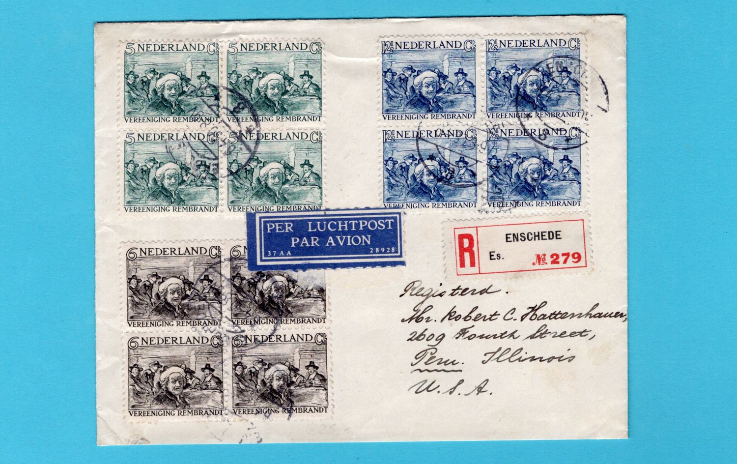 NEDERLAND R lp brief met Rembrandt 1930 Enschede naar USA