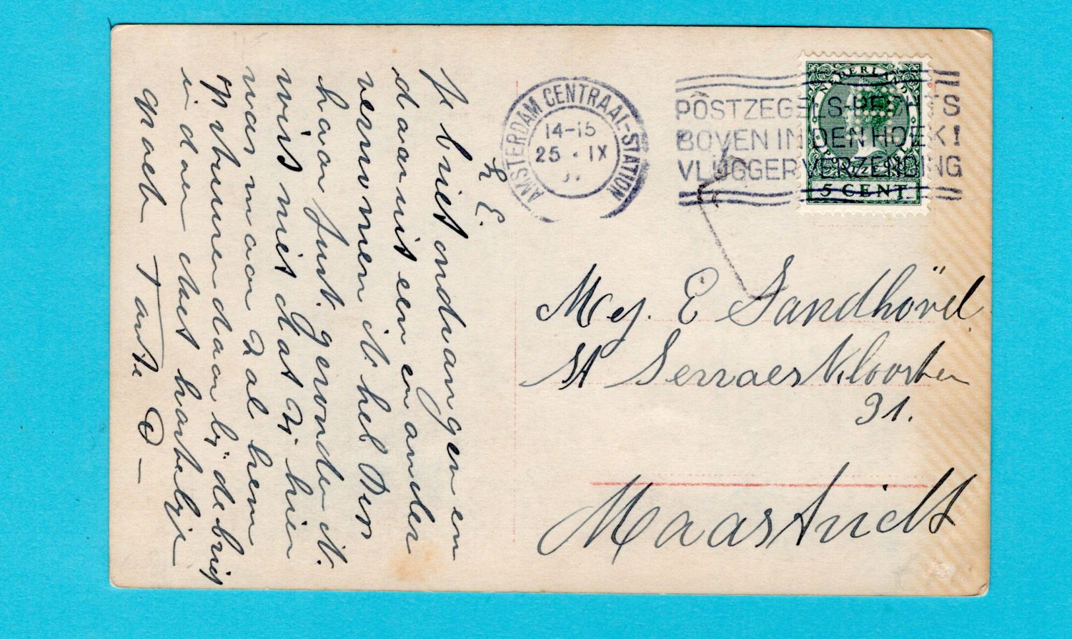 NEDERLANDS prentbriefkaart Willy Fritsch met perfin &quot;H&quot; Amsterdam