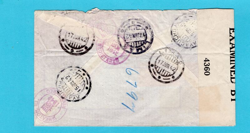 PERU R air censor cover 1942 Ayacucho to Wheaton, USA