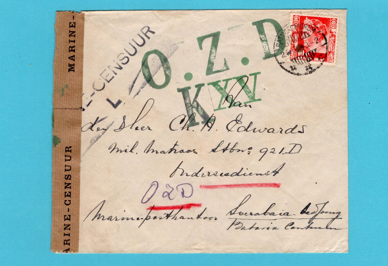 NETHERLANDS EAST INDIES censor cover 1940 to submarine K15
