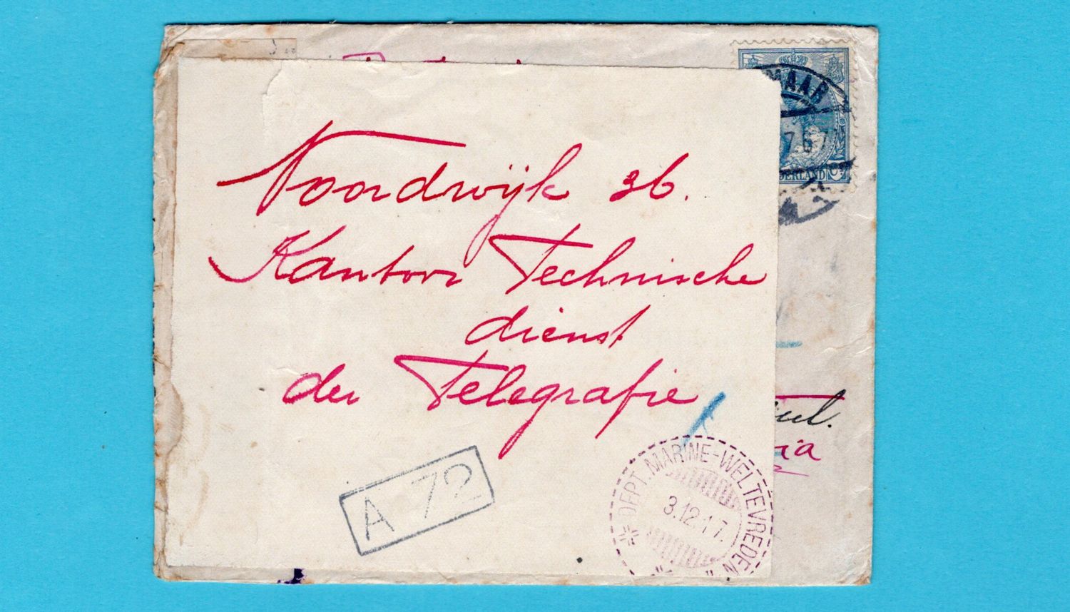 NETHERLANDS censor cover 1917 Alkmaar to Consul in Japan and forwarded to Navy office in Dutch Indies