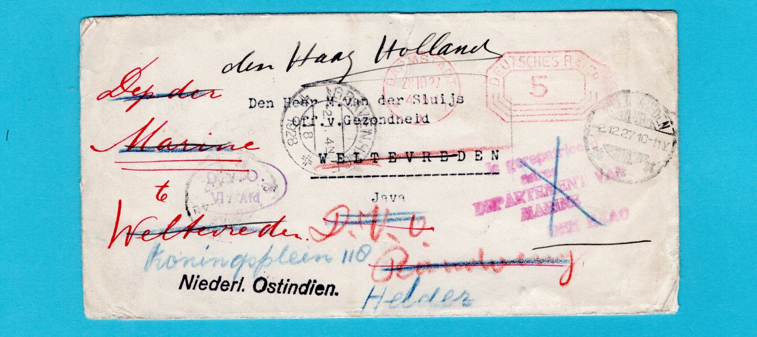 GERMANY cover 1927 Darmstadt to Submarine division in Weltevreden